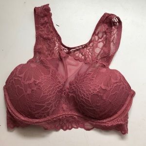 pink highneck lace bra